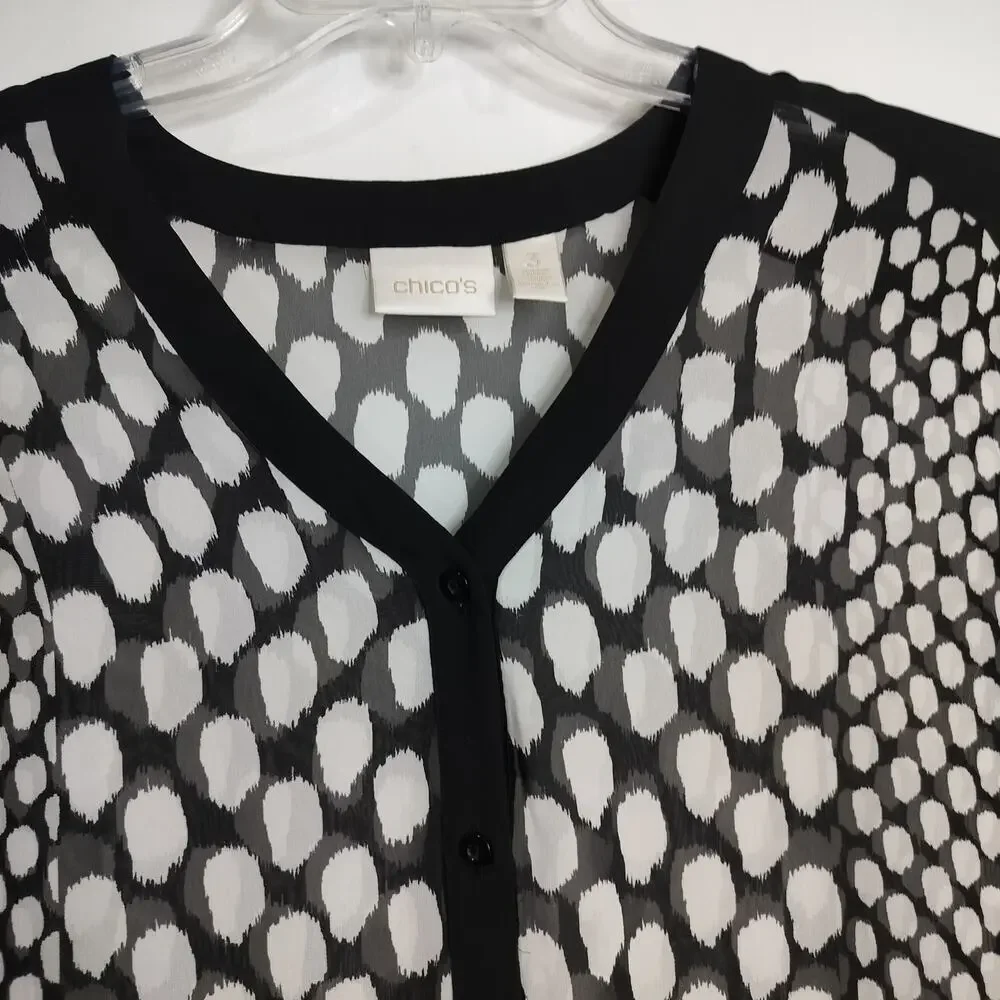 5146)Chico's Sheer Multicolor Geo print Long Sleeve V Neck  Blouse 3(US XL/16) - Picture 5 of 8